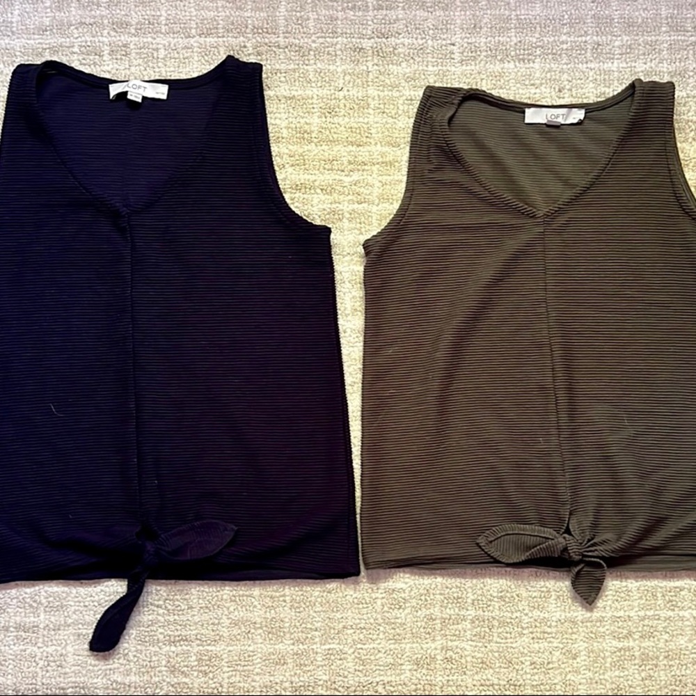 Two Ann Taylor LOFT V-Neck Tank Tops with Front Tie | Small Petite